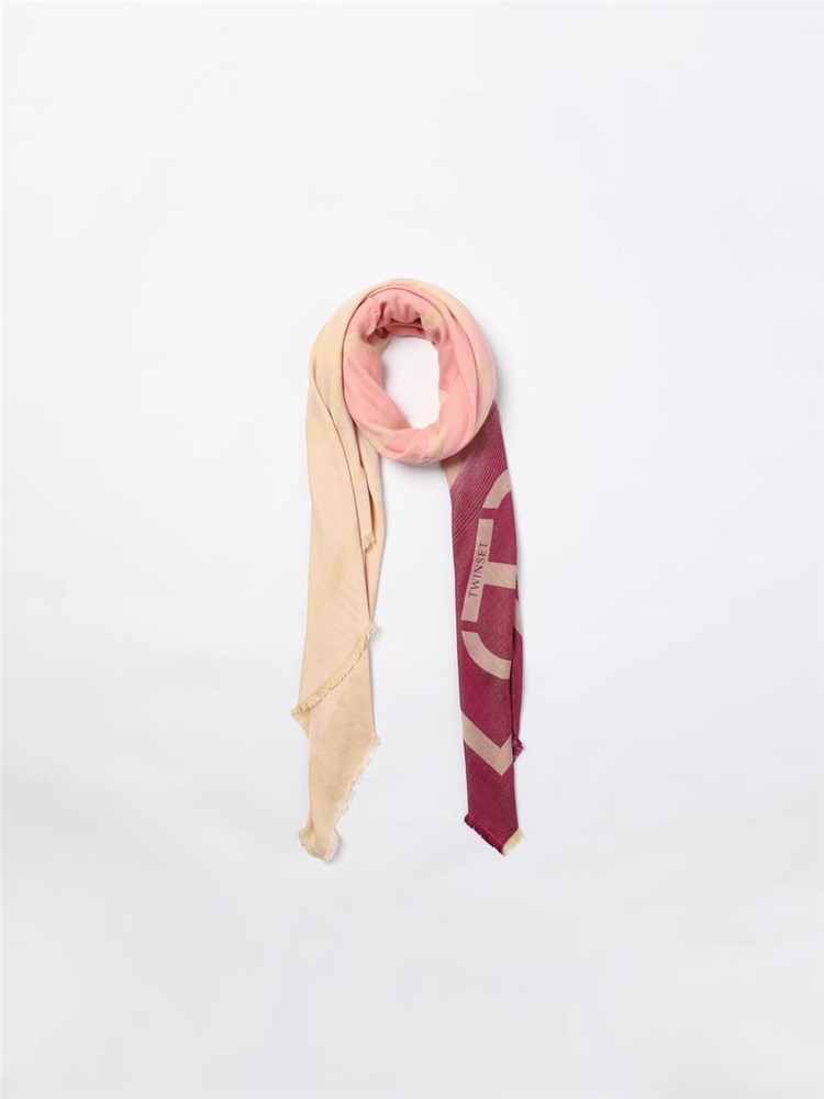 트윈셋 FW24 Twinset viscose scarf with Oval T jacquard 242TA4500 11882 Pink