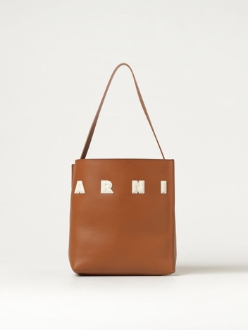 마르니 FW24 Marni Museum Bag in Leather with Logo SHMP0111U0P6483 ZO722 Camel