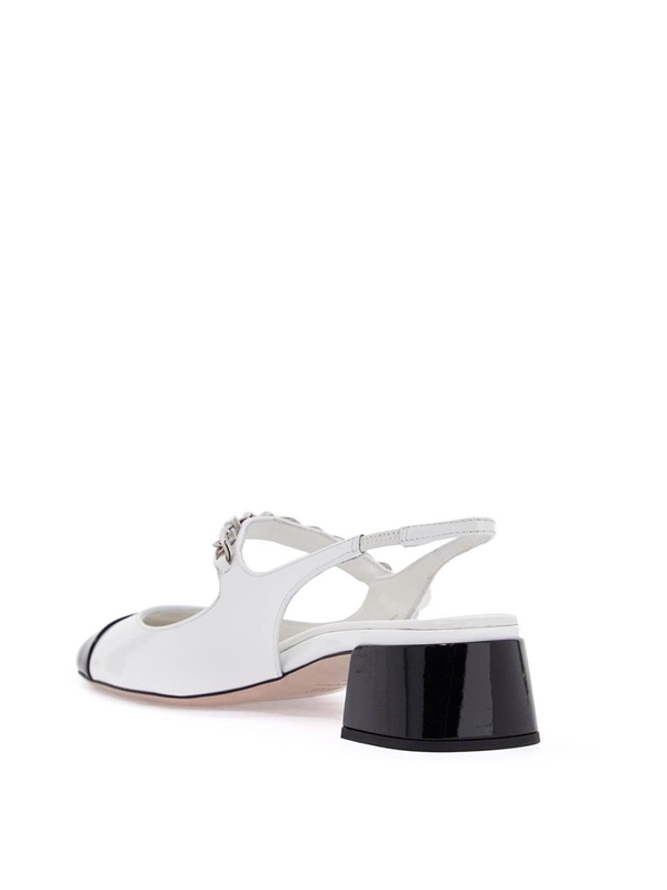 미우미우 SS25 two-tone patent leather slingback de 5I045E 06E BIANCO+NERO