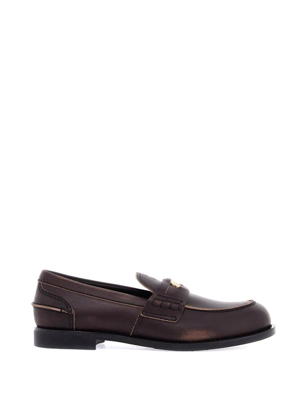 미우미우 SS25 used-effect leather loafers 5D773D 3G48 EBANO