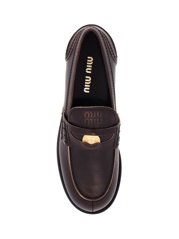 미우미우 SS25 used-effect leather loafers 5D773D 3G48 EBANO