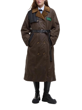 바버 X 가니 FW24 BARBOUR X GANNI WAXED COTTON TRENCH COAT LWX1450_LWXBR51 GREEN