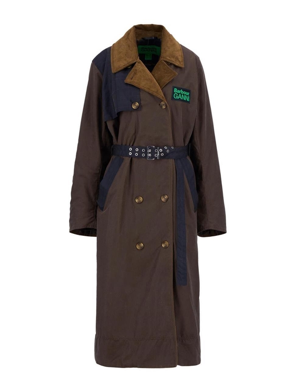 바버 X 가니 FW24 BARBOUR X GANNI WAXED COTTON TRENCH COAT LWX1450_LWXBR51 GREEN