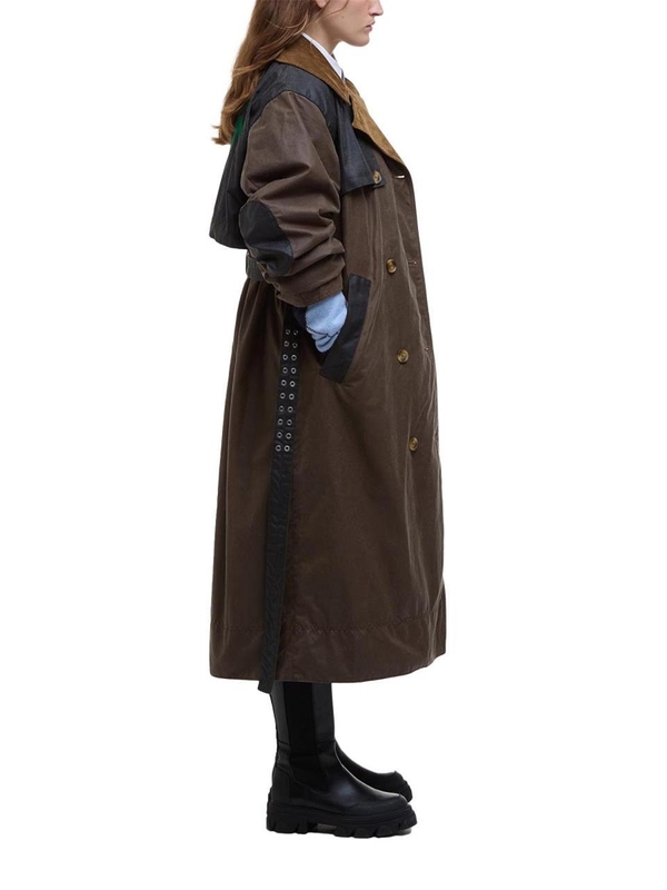 바버 X 가니 FW24 BARBOUR X GANNI WAXED COTTON TRENCH COAT LWX1450_LWXBR51 GREEN