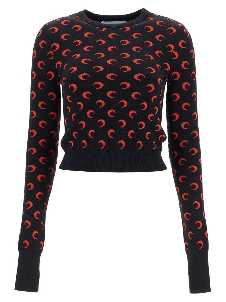 마린세르 FW24 moon jacquard knit cropped sweater WTK014A CKNI0033 BLACK