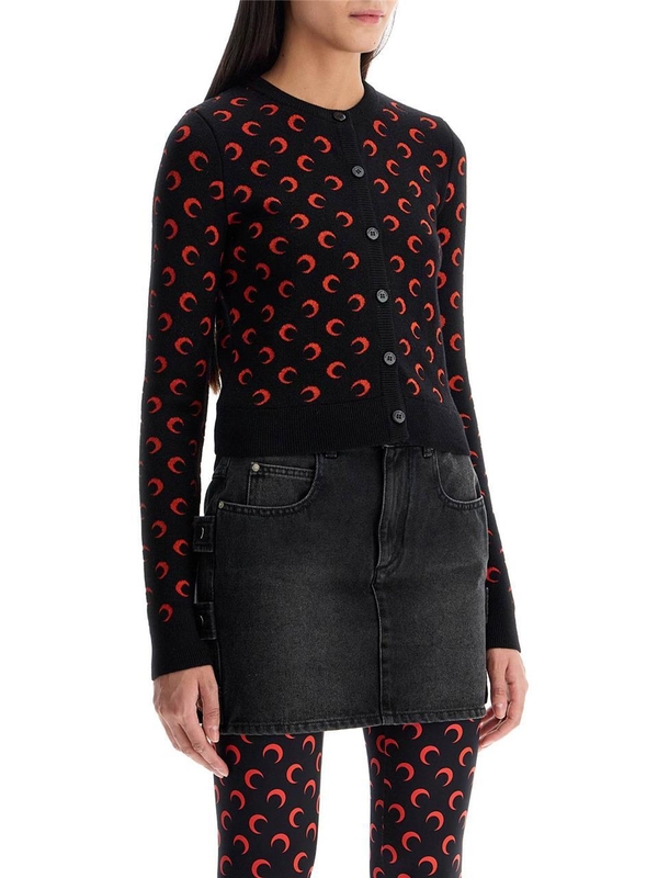 마린세르 FW24 moon jacquard cropped cardigan WTK011A CKNI0033 BLACK