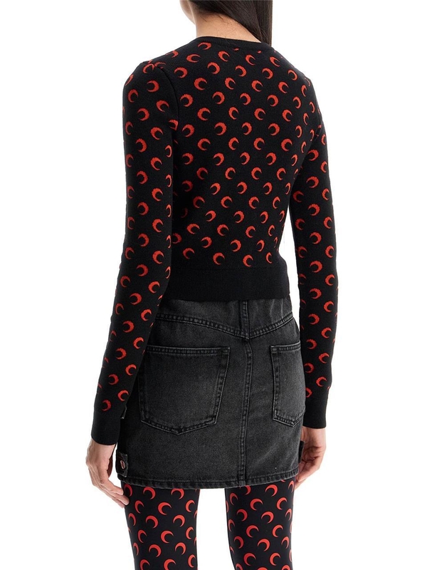 마린세르 FW24 moon jacquard cropped cardigan WTK011A CKNI0033 BLACK