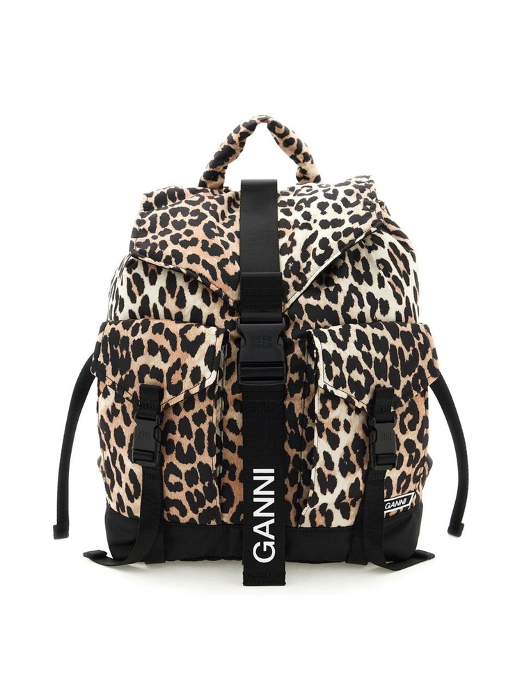 가니 SS25 animal print nylon backpack A4757 LEOPARD