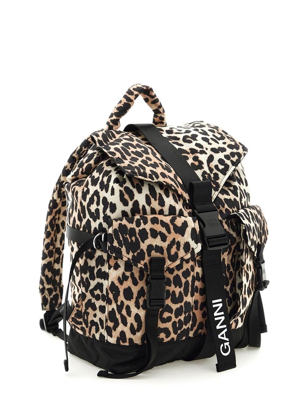 가니 SS25 animal print nylon backpack A4757 LEOPARD