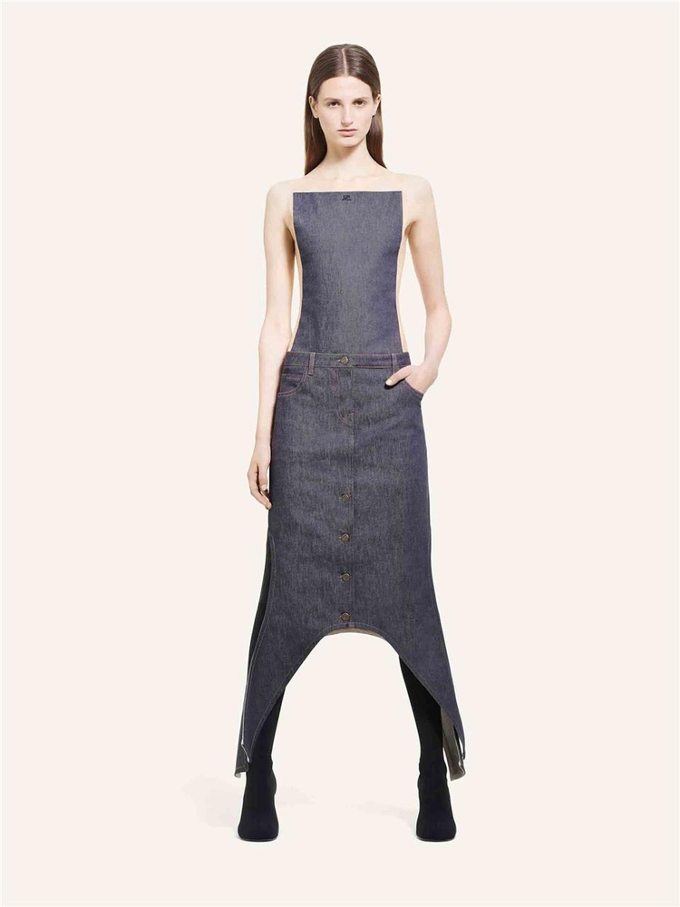 꾸레쥬 FW24 Inverted Denim Midi Skirt 424DJU206DE0035 One Color