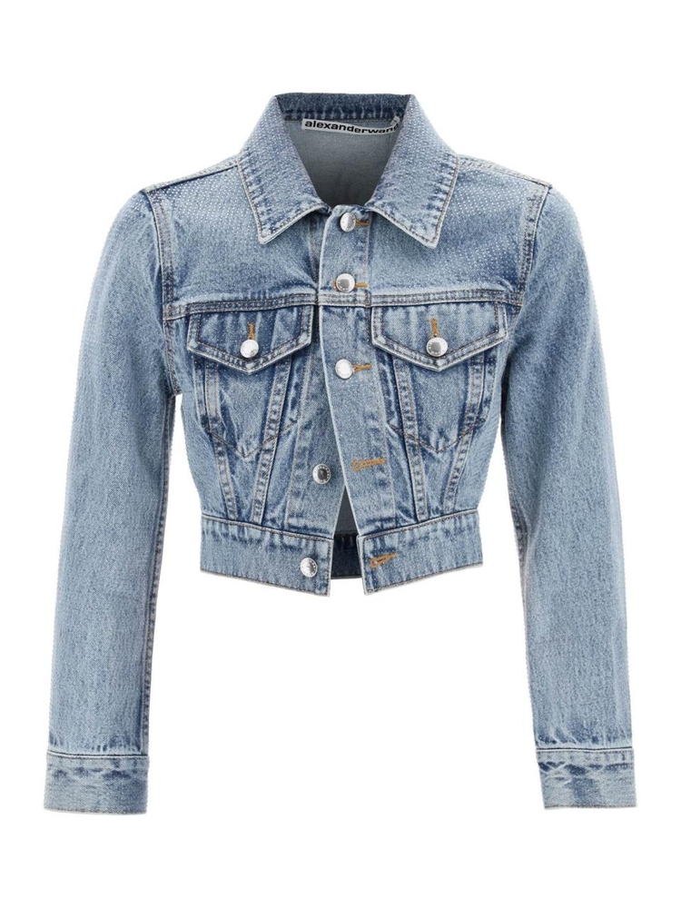 알렉산더 왕 SS24 denim jacket with micro rhinest 1WC2242336 VINTAGE LIGHT INDIGO