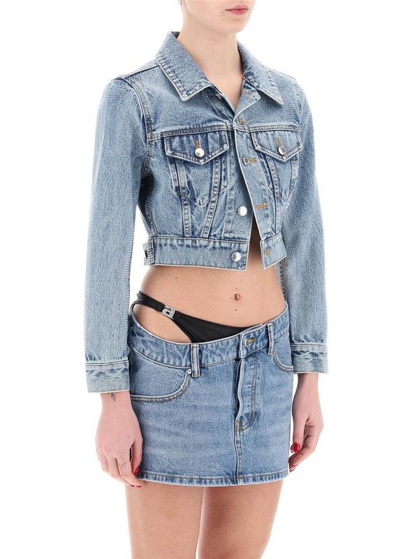 알렉산더 왕 SS24 denim jacket with micro rhinest 1WC2242336 VINTAGE LIGHT INDIGO