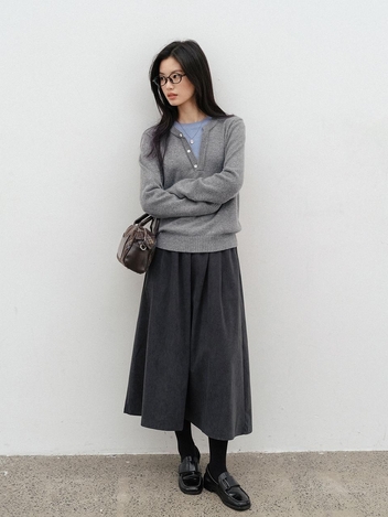 LS_Corduroy flared banding skirt_2color