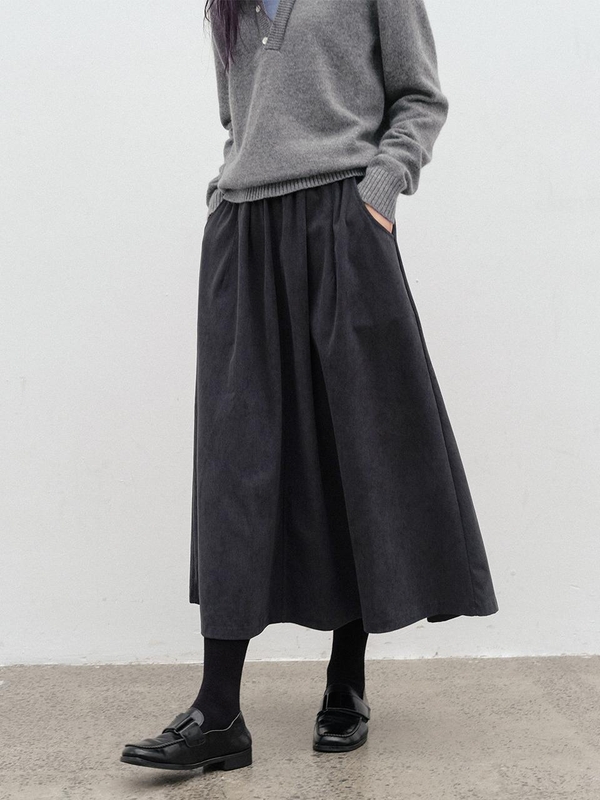 LS_Corduroy flared banding skirt_2color