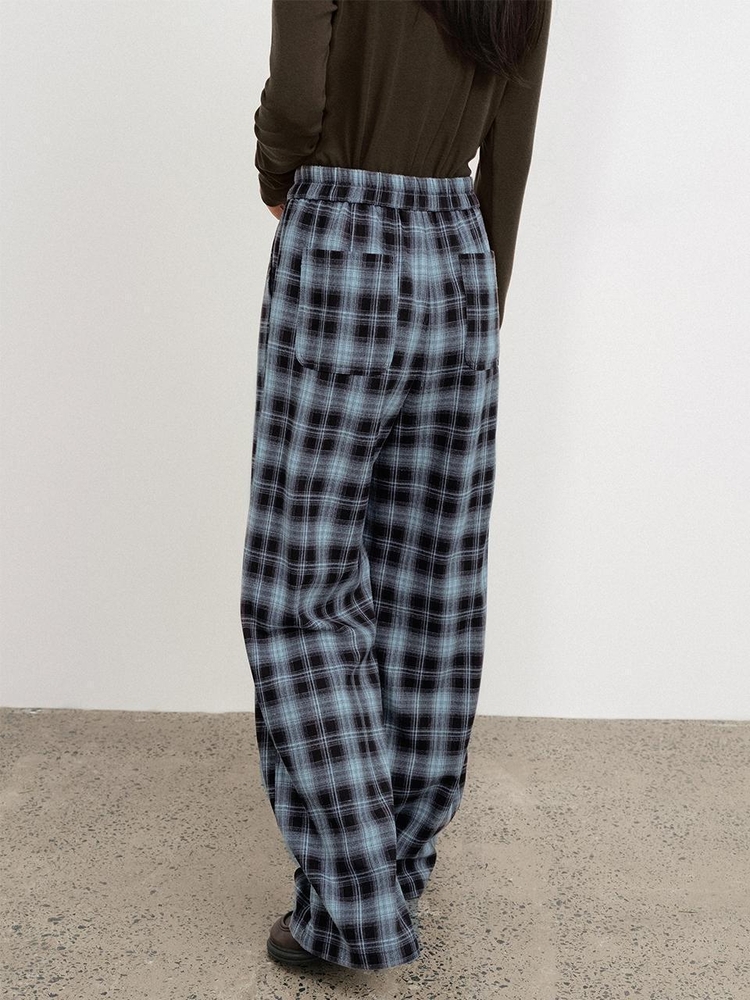 LS_Casual blue check banding pants