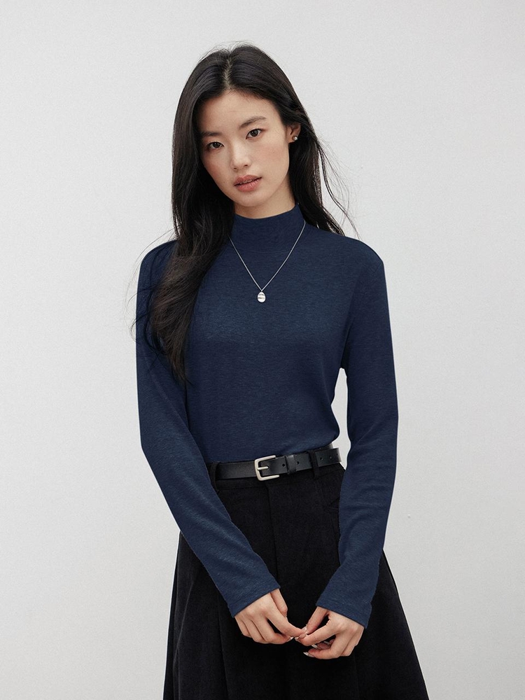 LS_Half-turtleneck slim knit top_4color