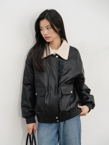 LS_Oversize black leather jacket