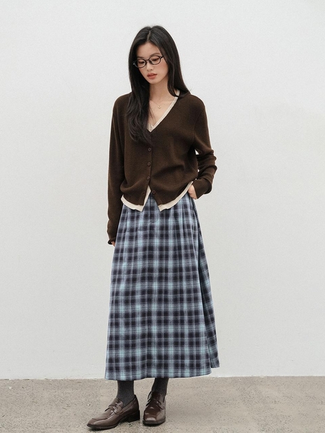 LS_Check long A-line skirt