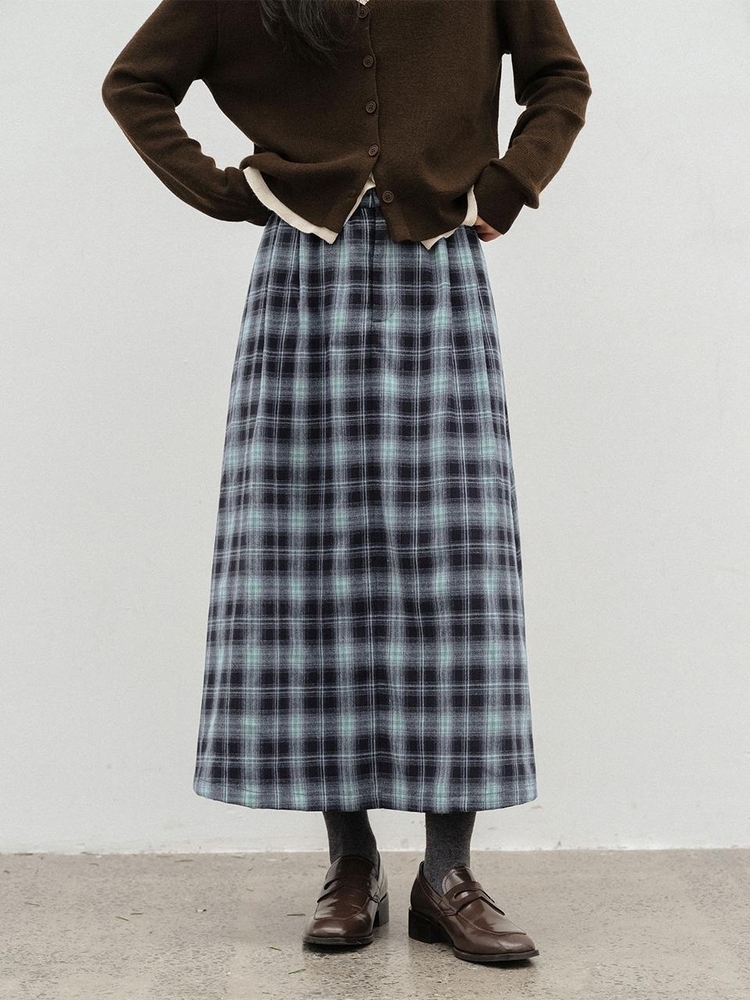 LS_Check long A-line skirt