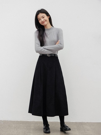 LS_Corduroy simple black skirt