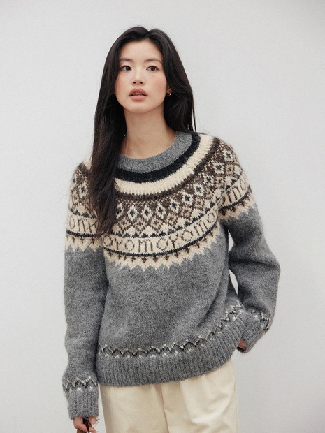 LS_Fair Isle crew neck knit sweater