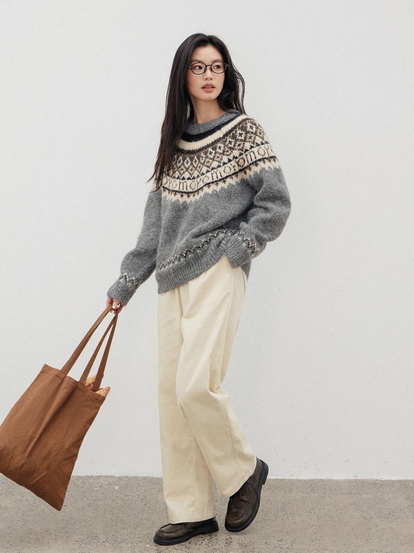 LS_Fair Isle crew neck knit sweater