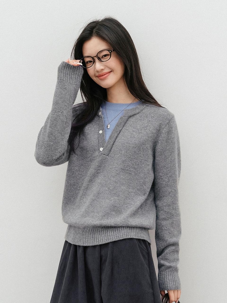 LS_Fake two-piece casual knit top