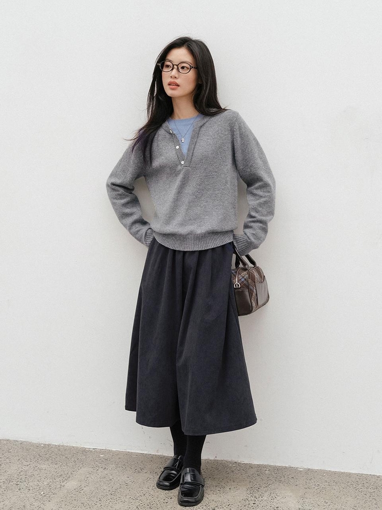 LS_Fake two-piece casual knit top