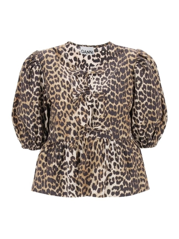 가니 SS25 leopard print peplum blouse F9116 LEOPARD