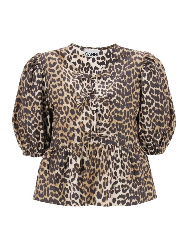 가니 SS25 leopard print peplum blouse F9116 LEOPARD