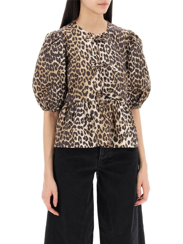 가니 SS25 leopard print peplum blouse F9116 LEOPARD