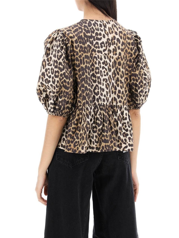 가니 SS25 leopard print peplum blouse F9116 LEOPARD