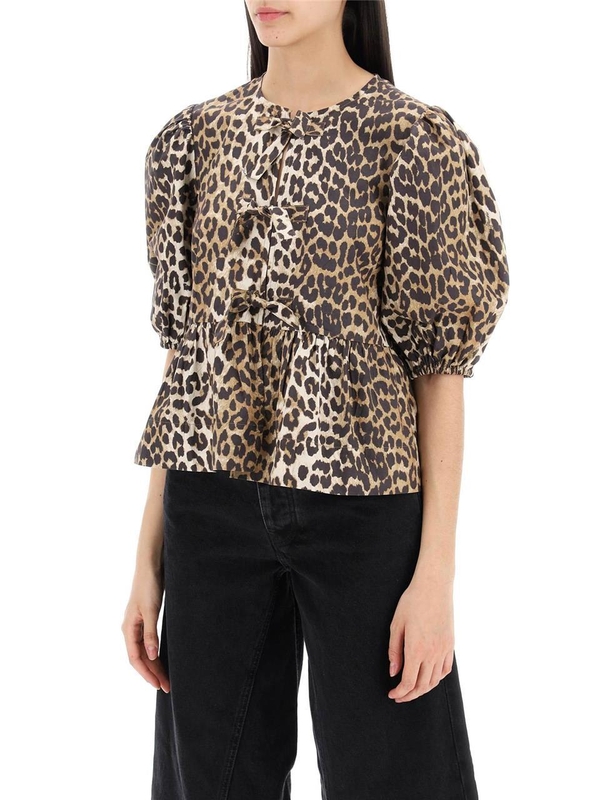 가니 SS25 leopard print peplum blouse F9116 LEOPARD