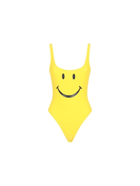 모스키노 SS25 Moschino Smiley Face-Motif Swimsuit 251E4202.0575 Yellow & Orange