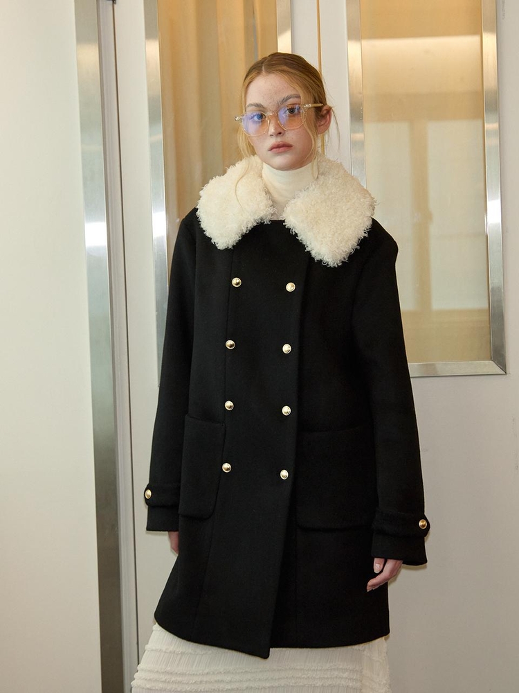 Fur Collar Double Coat_ Black