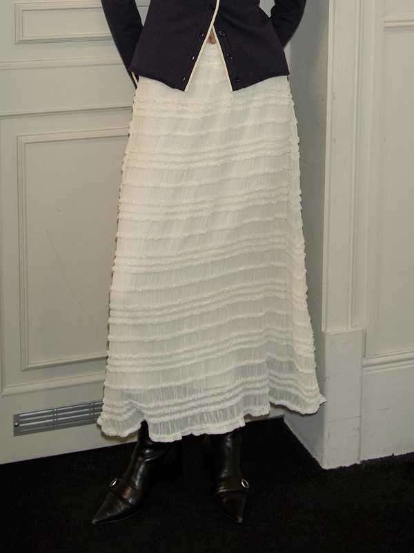 Chiffon Shirring Skirt_ Ivory