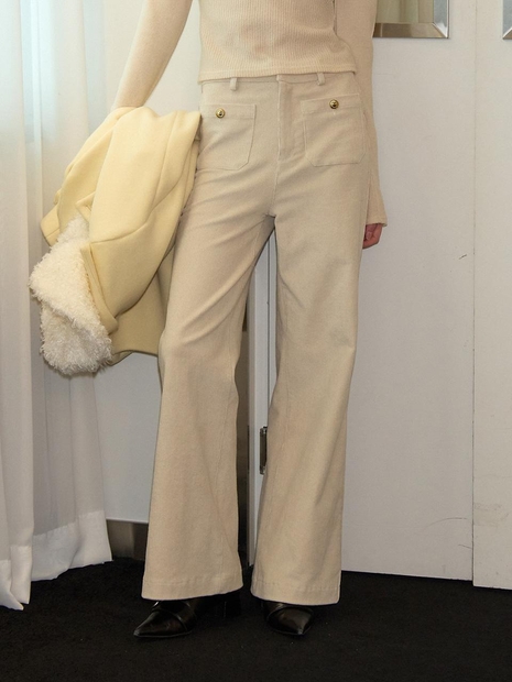 Button Point Coduroy Pants_ Ivory