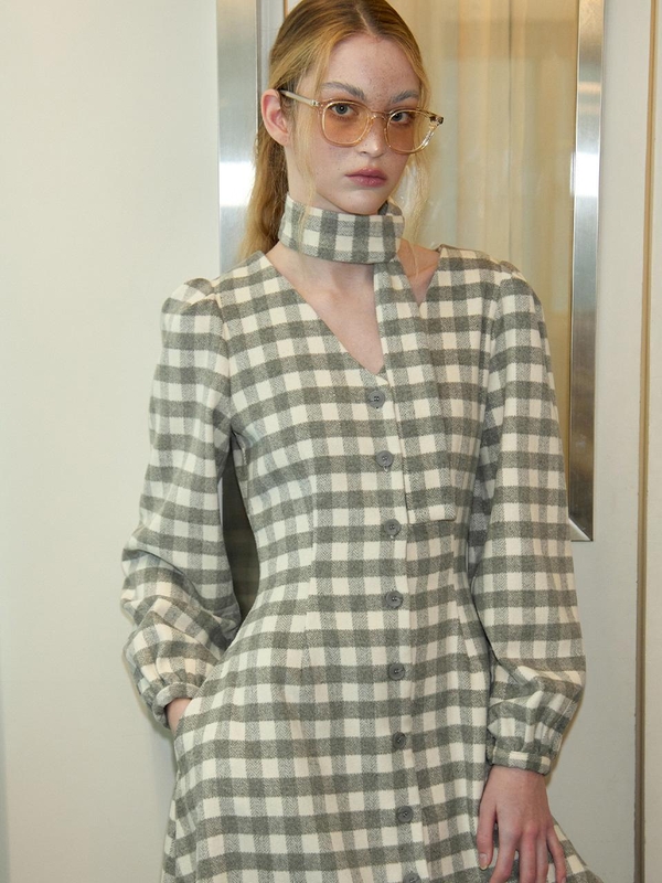 Gingham Check Shirt Dress_ Gray