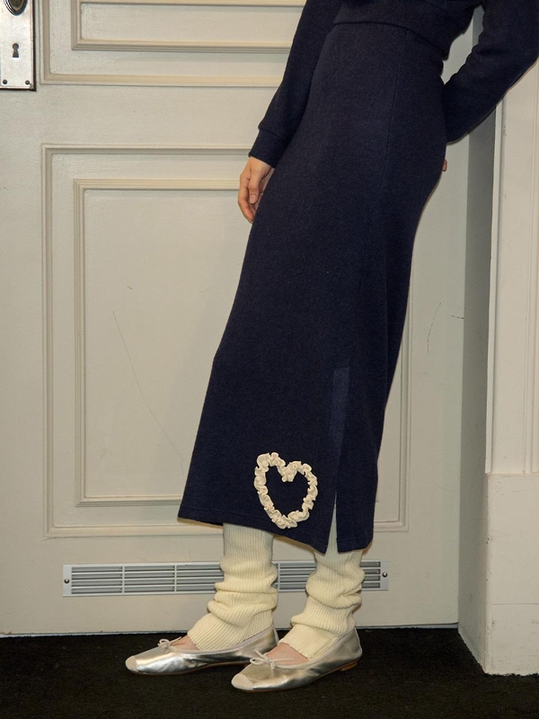 Heart Point Knit Skirt_ Navy