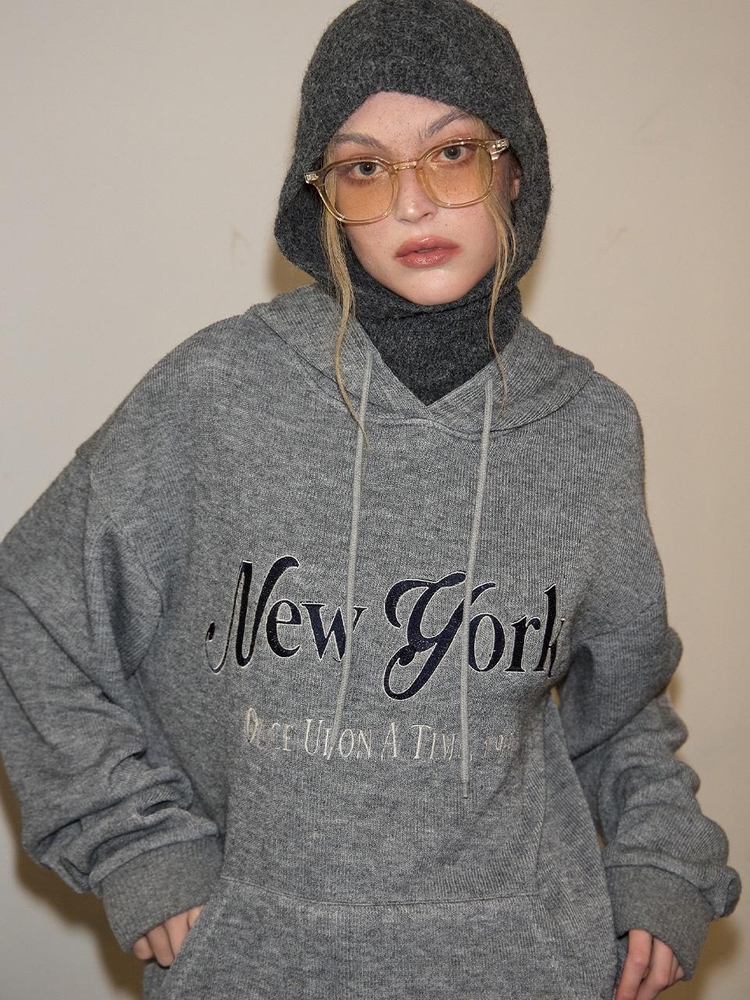 New York Hood Knit_ Gray