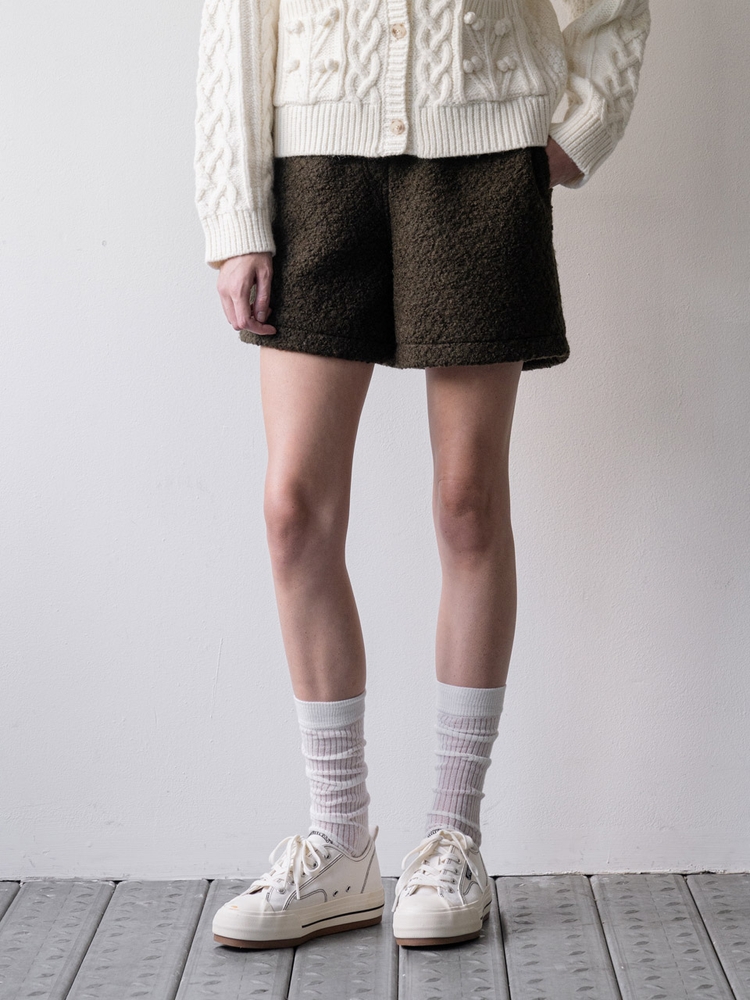 Boucle wool short pants - khaki