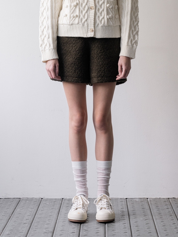 Boucle wool short pants - khaki