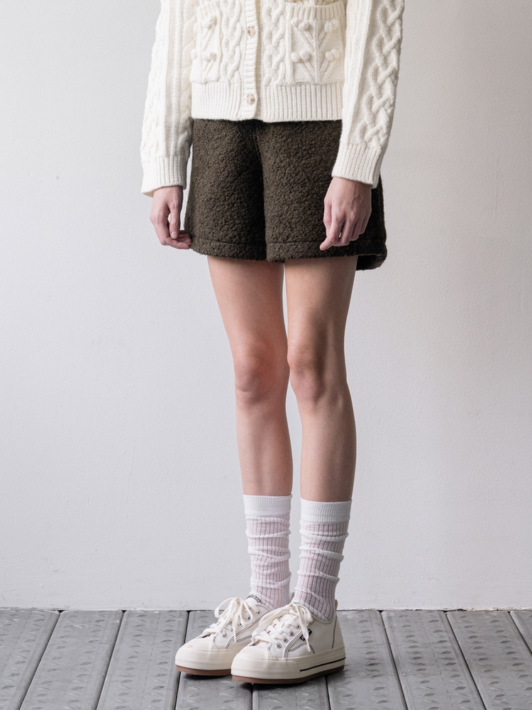 Boucle wool short pants - khaki