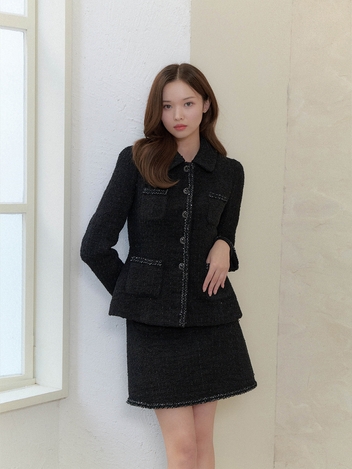 [카라 탈착]Trimmed Tweed Jacket / Black(3color)