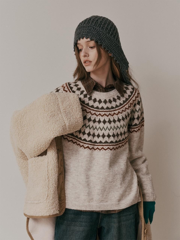 AR_Diamond knit sweater_BEIGE