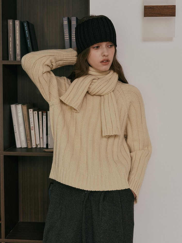 AR_Vertical striped muffler knit top