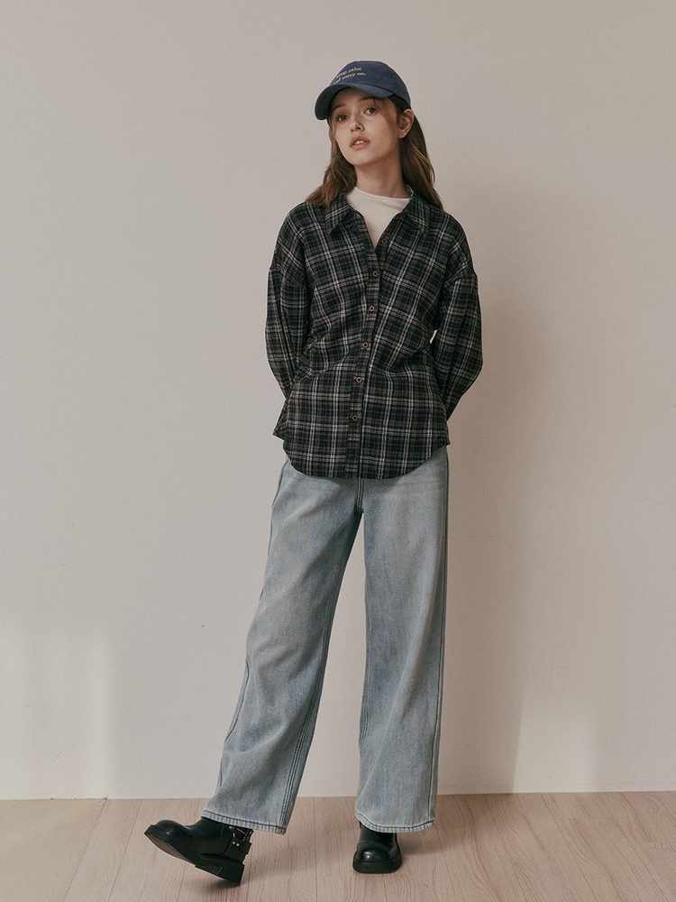 AR_Plaid shirring waist shirt_BLACK