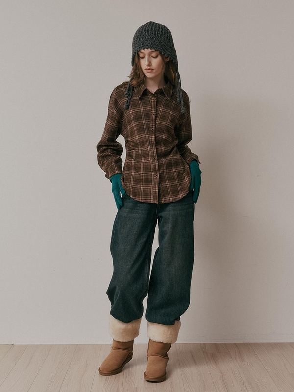 AR_Plaid shirring waist shirt_BROWN