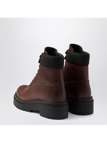 프라다 SS25 Prada Ebony coloured leather and Re-Nylon boot 1T704NG0553LPP Brown