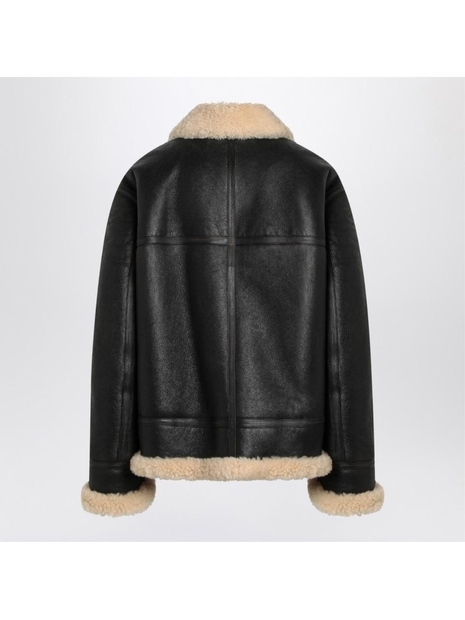 생로랑 FW24 Saint Laurent Black leather and shearling jacket 800896YCOW2 Black